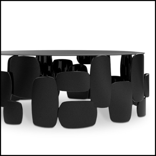 Coffee table in glossy varnish finish and smocked glass 155-Black Pebb