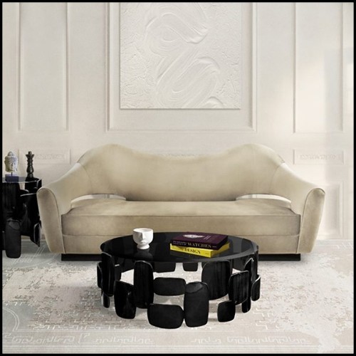 Table basse finition vernis brillant et verre smocké biseauté 155-Black Pebb