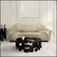 Table basse finition vernis brillant et verre smocké biseauté 155-Black Pebb