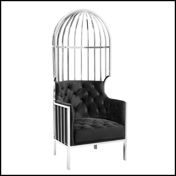 Fauteuil cage en métal finition chromée et velours noir 162-Cage