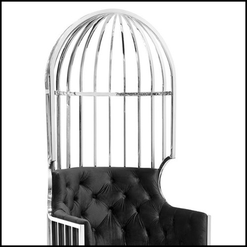 Fauteuil cage en métal finition chromée et velours noir 162-Cage