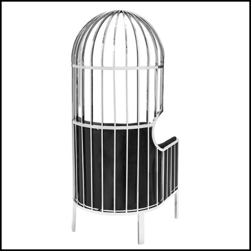 Fauteuil cage en métal finition chromée et velours noir 162-Cage