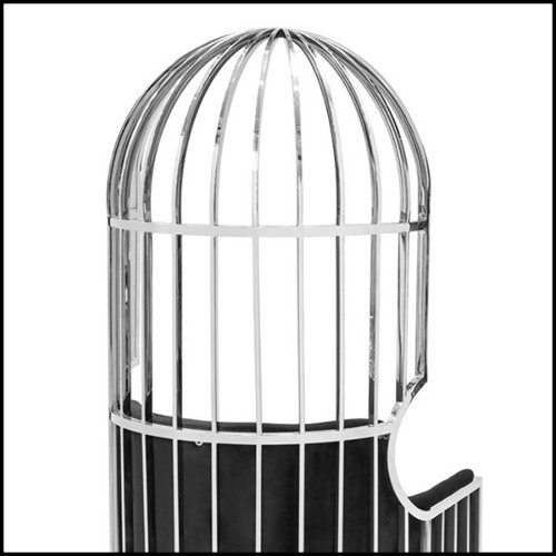 Fauteuil cage en métal finition chromée et velours noir 162-Cage