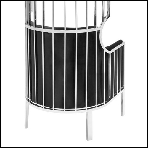 Fauteuil cage en métal finition chromée et velours noir 162-Cage