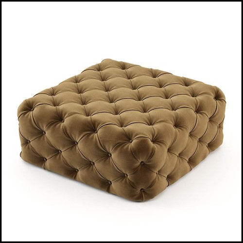 Pouf in solid wood with camel velvet fabric 174-Divine