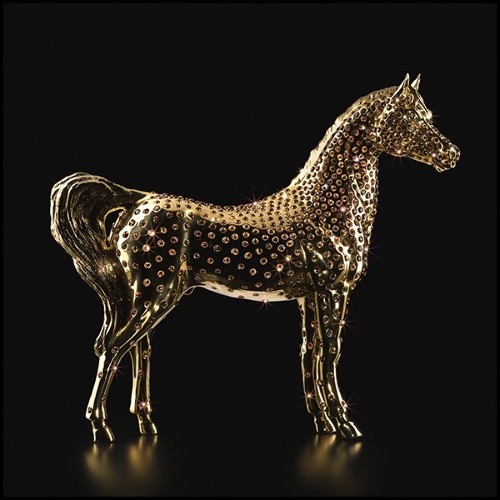 Sculpture with amber crystals  in porcelain and gold plated 196-Gold Horse Amber