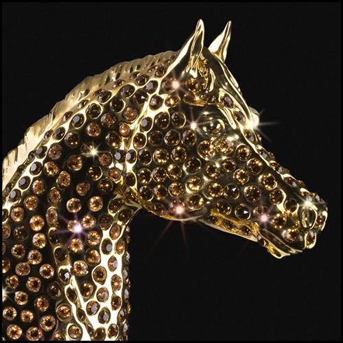 Sculpture with amber crystals  in porcelain and gold plated 196-Gold Horse Amber