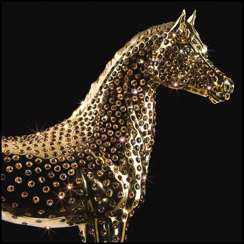 Sculpture with amber crystals  in porcelain and gold plated 196-Gold Horse Amber