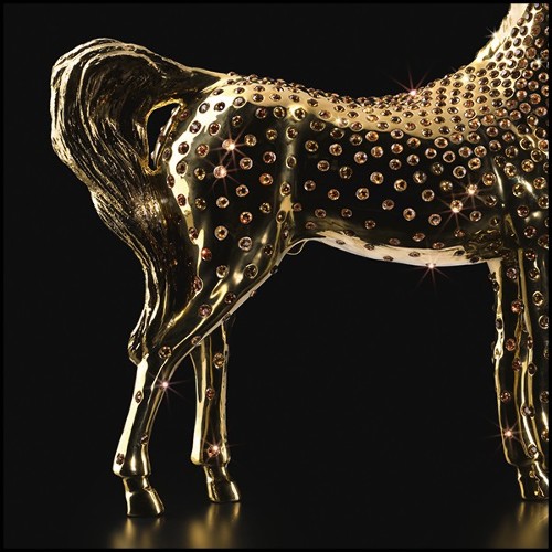 Sculpture with amber crystals  in porcelain and gold plated 196-Gold Horse Amber