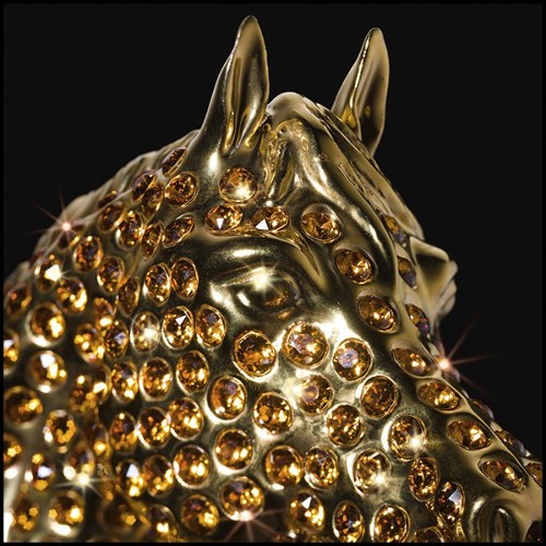 Sculpture with amber crystals  in porcelain and gold plated 196-Gold Horse Amber