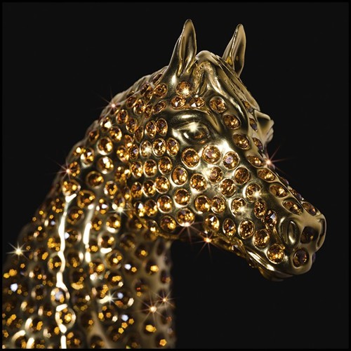 Sculpture with amber crystals  in porcelain and gold plated 196-Gold Horse Amber