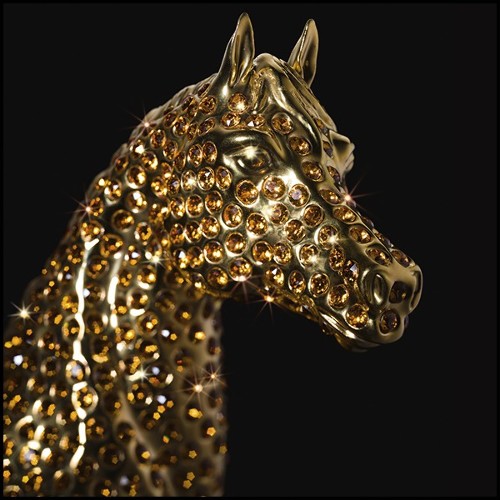 Sculpture cheval en or avec cristaux d'ambre et plaqué or 24k Gold Horse Amber