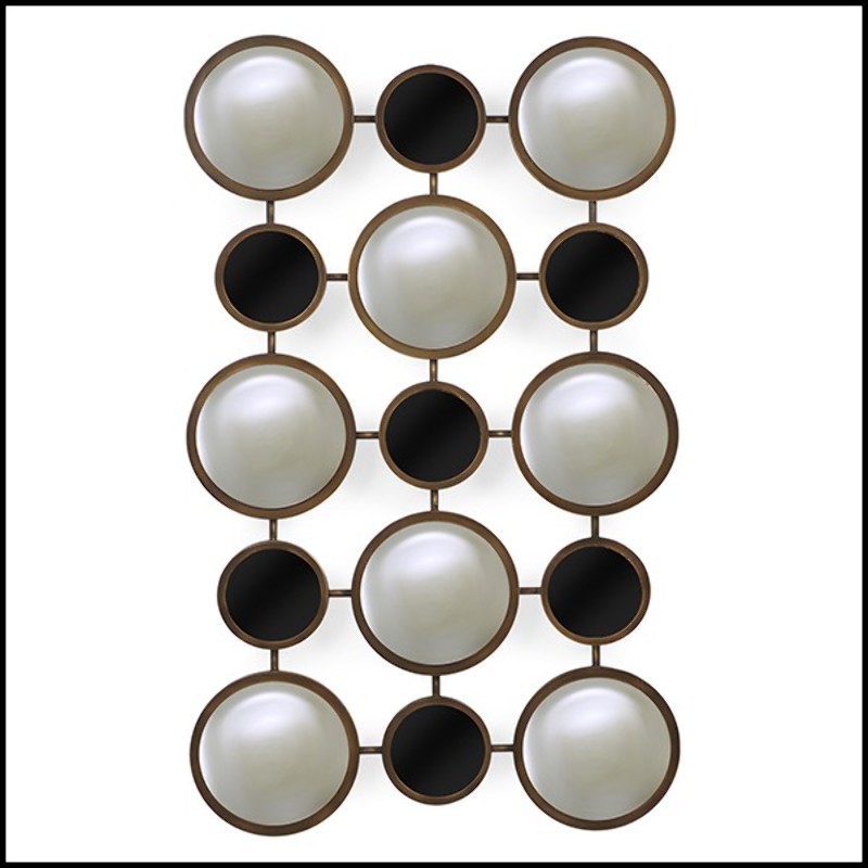 Miroir en métal finition bronze avec ronds en verre noir 119-Rings Convex