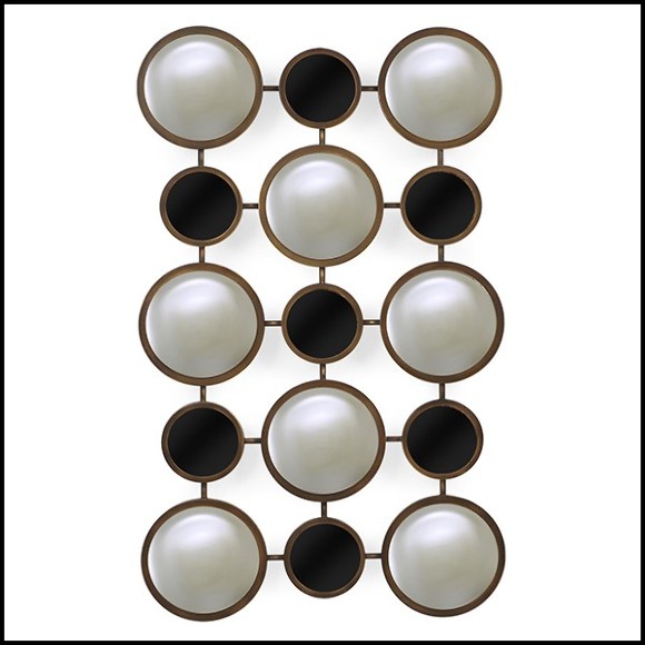 Mirror in bronze finish and black glass rounds 119-Rings Convex