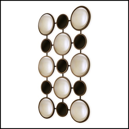 Mirror in bronze finish and black glass rounds 119-Rings Convex