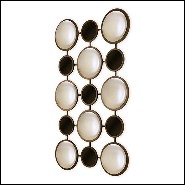 Miroir en métal finition bronze avec ronds en verre noir 119-Rings Convex