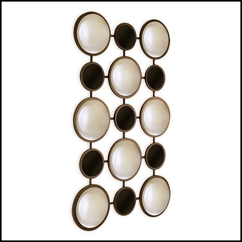 Mirror in bronze finish and black glass rounds 119-Rings Convex