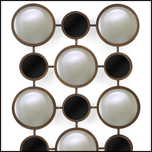 Miroir en métal finition bronze avec ronds en verre noir 119-Rings Convex