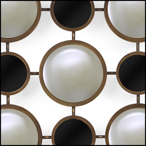 Miroir en métal finition bronze avec ronds en verre noir 119-Rings Convex