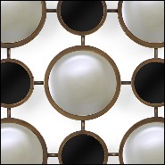 Miroir en métal finition bronze avec ronds en verre noir 119-Rings Convex