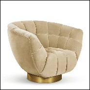 Fauteuil base pivotante laiton antique et velours de coton beige 155-Snug