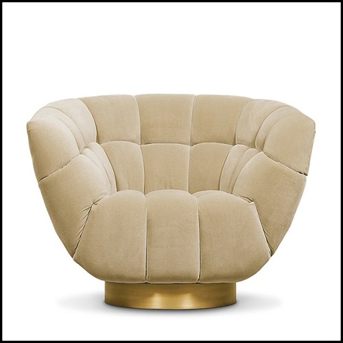 Fauteuil base pivotante laiton antique et velours de coton beige 155-Snug