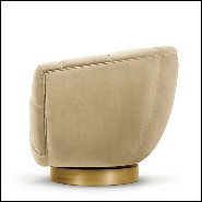 Fauteuil base pivotante laiton antique et velours de coton beige 155-Snug