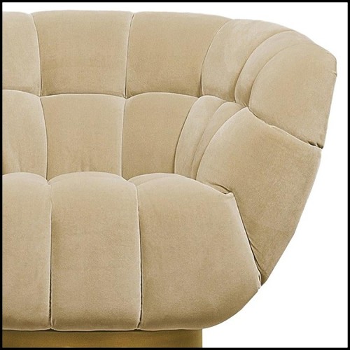 Fauteuil base pivotante laiton antique et velours de coton beige 155-Snug