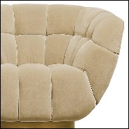 Fauteuil base pivotante laiton antique et velours de coton beige 155-Snug