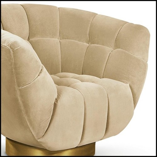 Fauteuil base pivotante laiton antique et velours de coton beige 155-Snug