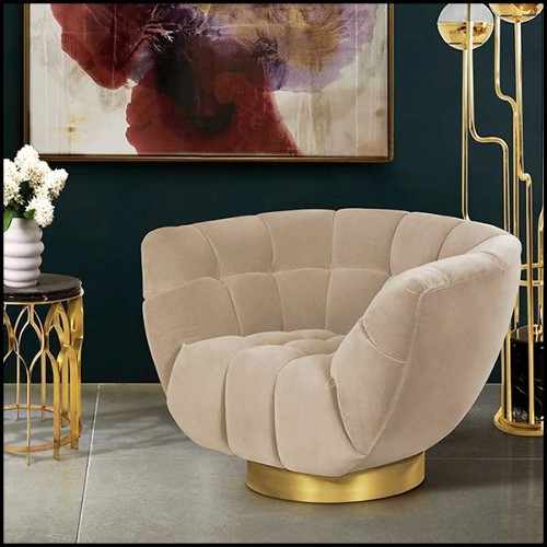 Armchair in solid wood covered with beige velvet 155-Snug