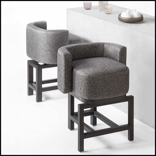 Tabouret de bar en noyer massif et couvert avec cachemire et laine 189-Bergam
