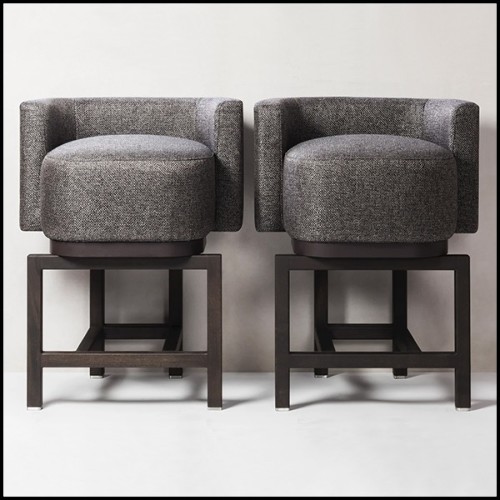 Bar stool in solid walnut with cashmere and wool fabric 189-Bergam