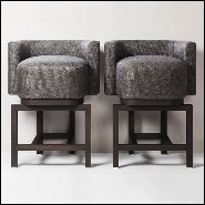 Tabouret de bar en noyer massif et couvert avec cachemire et laine 189-Bergam