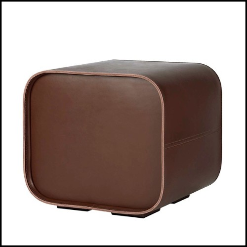 Stool in cube shape in brown leather 189-Cube Leather