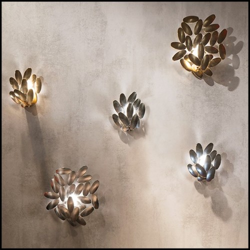 Applique muralee en acier soudée en forme de feuille plaquée or 24k 107-Multileaves Gold