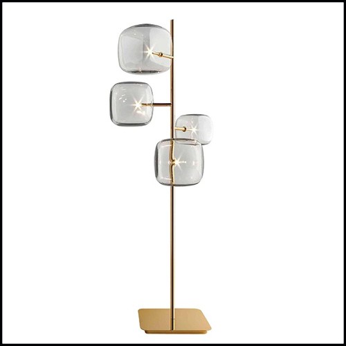 Floor lamp in polished gold finish and Pyrex glass cubes 194-Glass Cubes