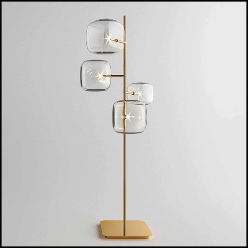 Lampadaire finition or poli avec cubes en verre soufflé 194-Glass Cubes