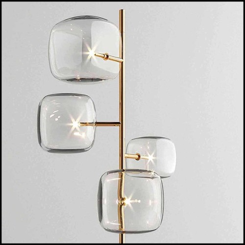 Lampadaire finition or poli avec cubes en verre soufflé 194-Glass Cubes