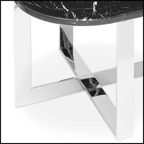 Table d'appoint en finition chromée et marbre noir 162-Nolan Chrome