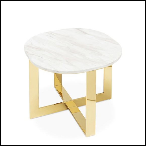 Table d'appoint  finition dorée avec plateau en marbre blanc 162-Nolan Gold