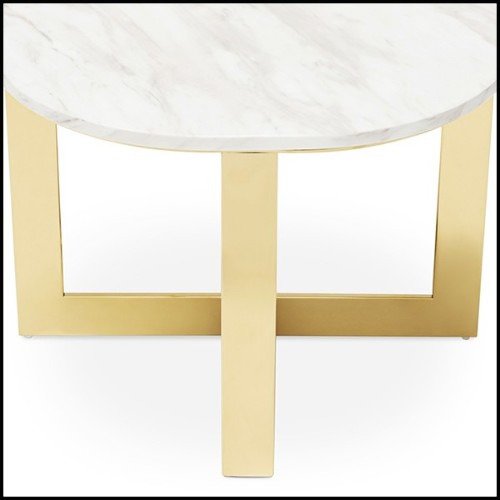Table d'appoint  finition dorée avec plateau en marbre blanc 162-Nolan Gold