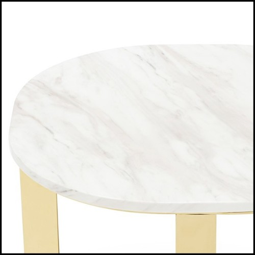 Table d'appoint  finition dorée avec plateau en marbre blanc 162-Nolan Gold