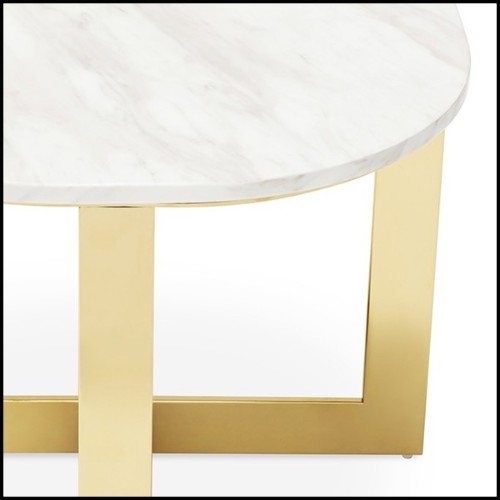 Table d'appoint  finition dorée avec plateau en marbre blanc 162-Nolan Gold