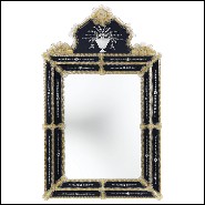Miroir avec verre miroir central avec cadre en verre or et bleu foncé 182-Ravenne