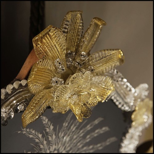 Miroir avec verre miroir central avec cadre en verre or et bleu foncé 182-Ravenne