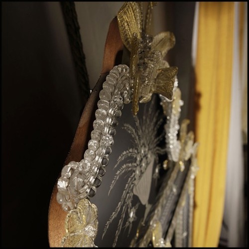 Miroir avec verre miroir central avec cadre en verre or et bleu foncé 182-Ravenne