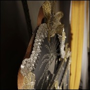 Miroir avec verre miroir central avec cadre en verre or et bleu foncé 182-Ravenne