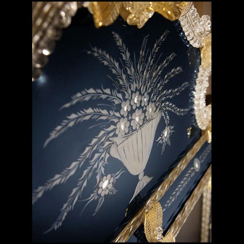 Mirror withy central mirror glass and frame in colored glass 182-Ravenne