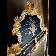 Miroir avec verre miroir central avec cadre en verre or et bleu foncé 182-Ravenne